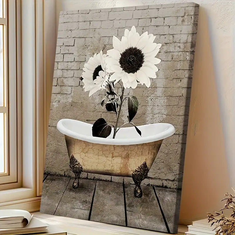 Sunflowers Wrapped Canvas Wall Art In Wooden Frame For Home