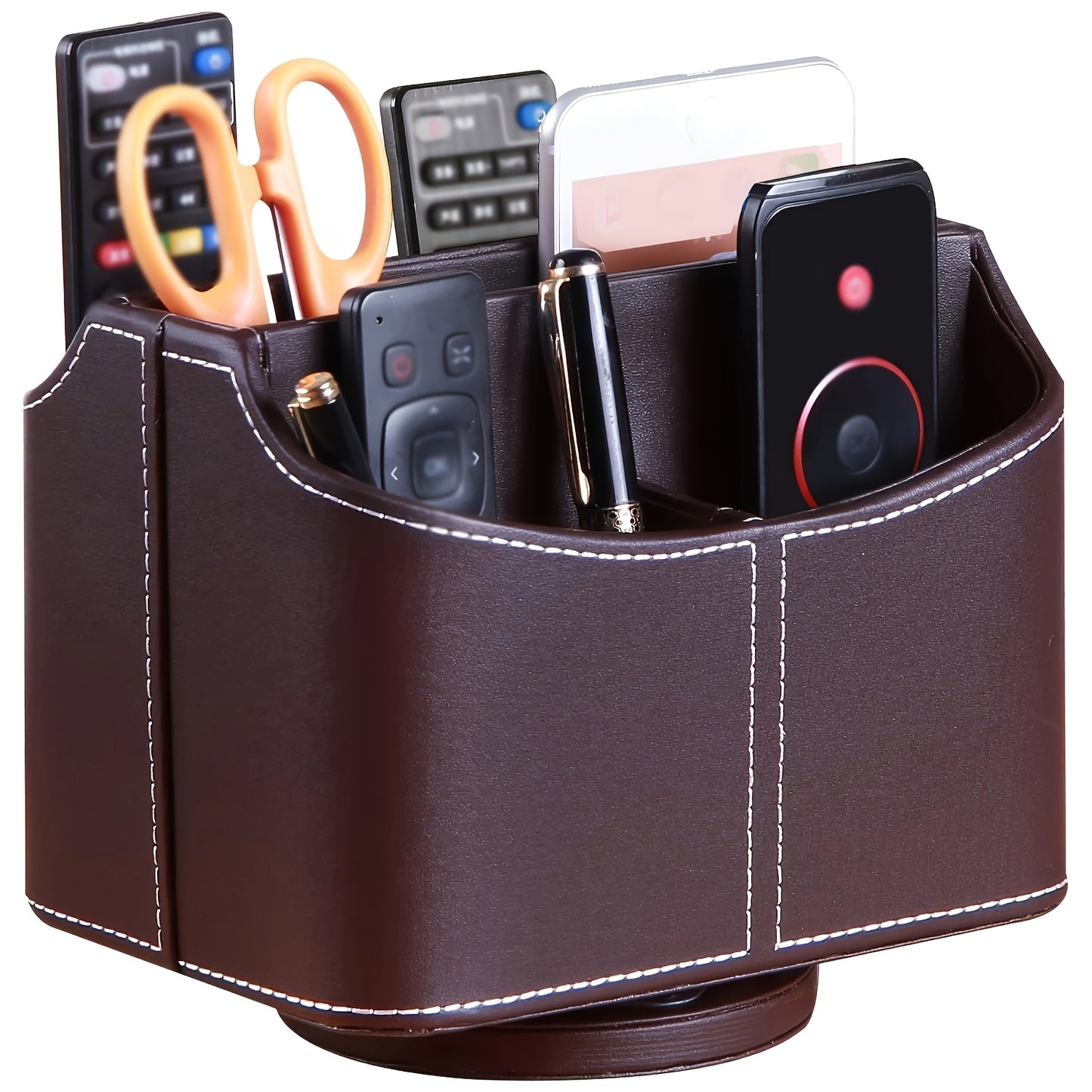 MILITWO 360 Degree Swivel Remote Holder Compartments PU Leather Organizer