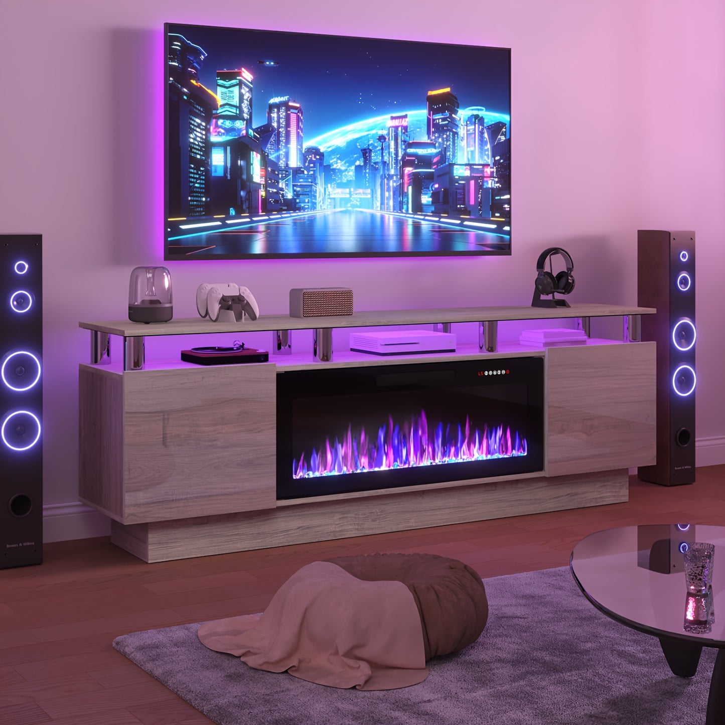 TAVATA Modern Wood Fireplace TV Stand With LED Electric Fireplace