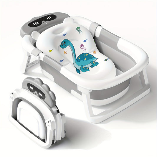 LEOOY Foldable Baby Bathtub With Soft Cushion Dinosaur Pattern