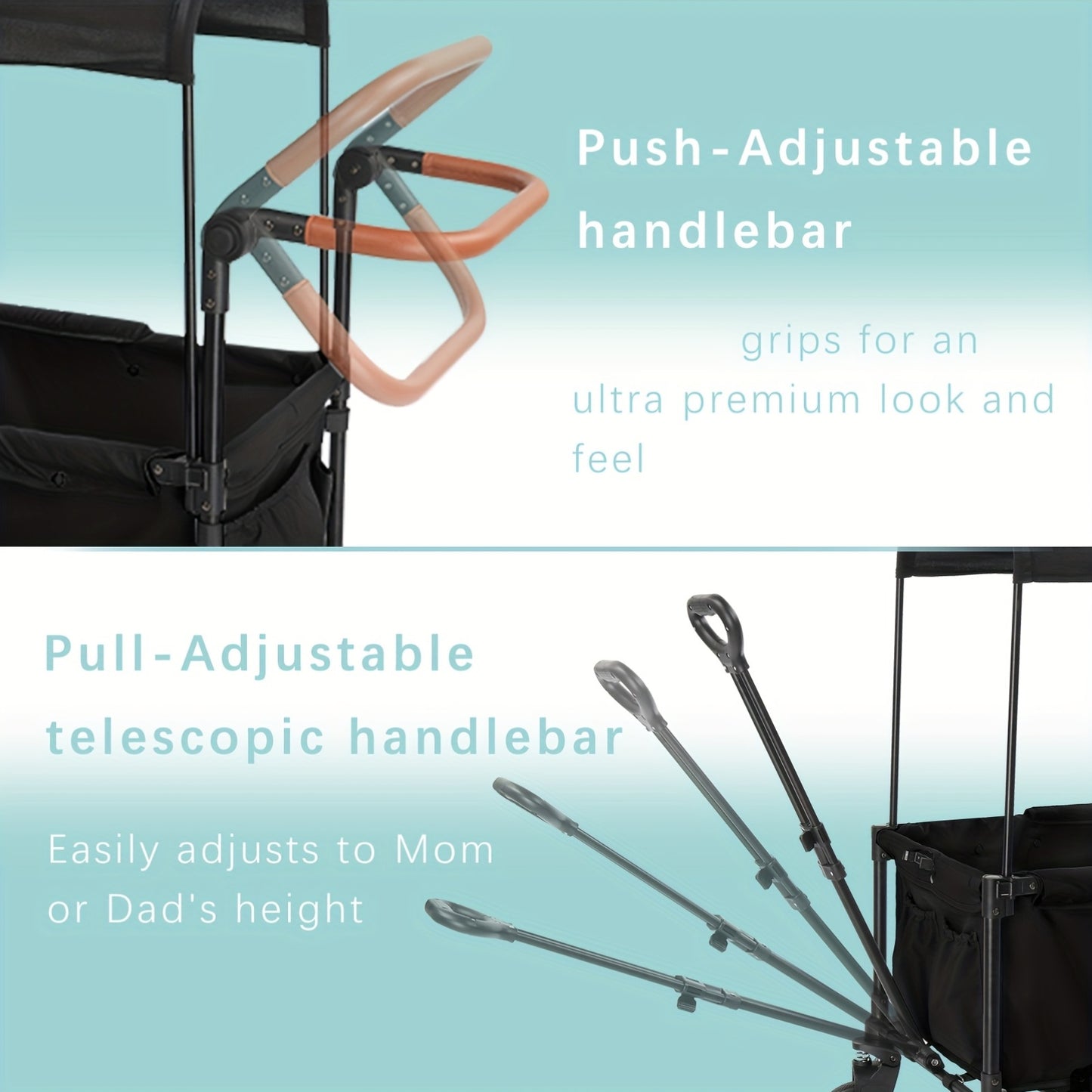 Foldable Luxury Stroller Wagon With Adjustable Canopy For Two Kids