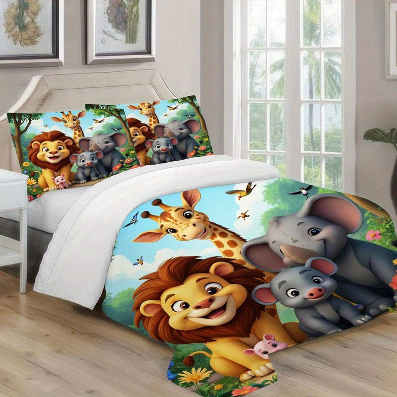 Safari Animal Friends Bedding Set Duvet Cover All Season Zipper