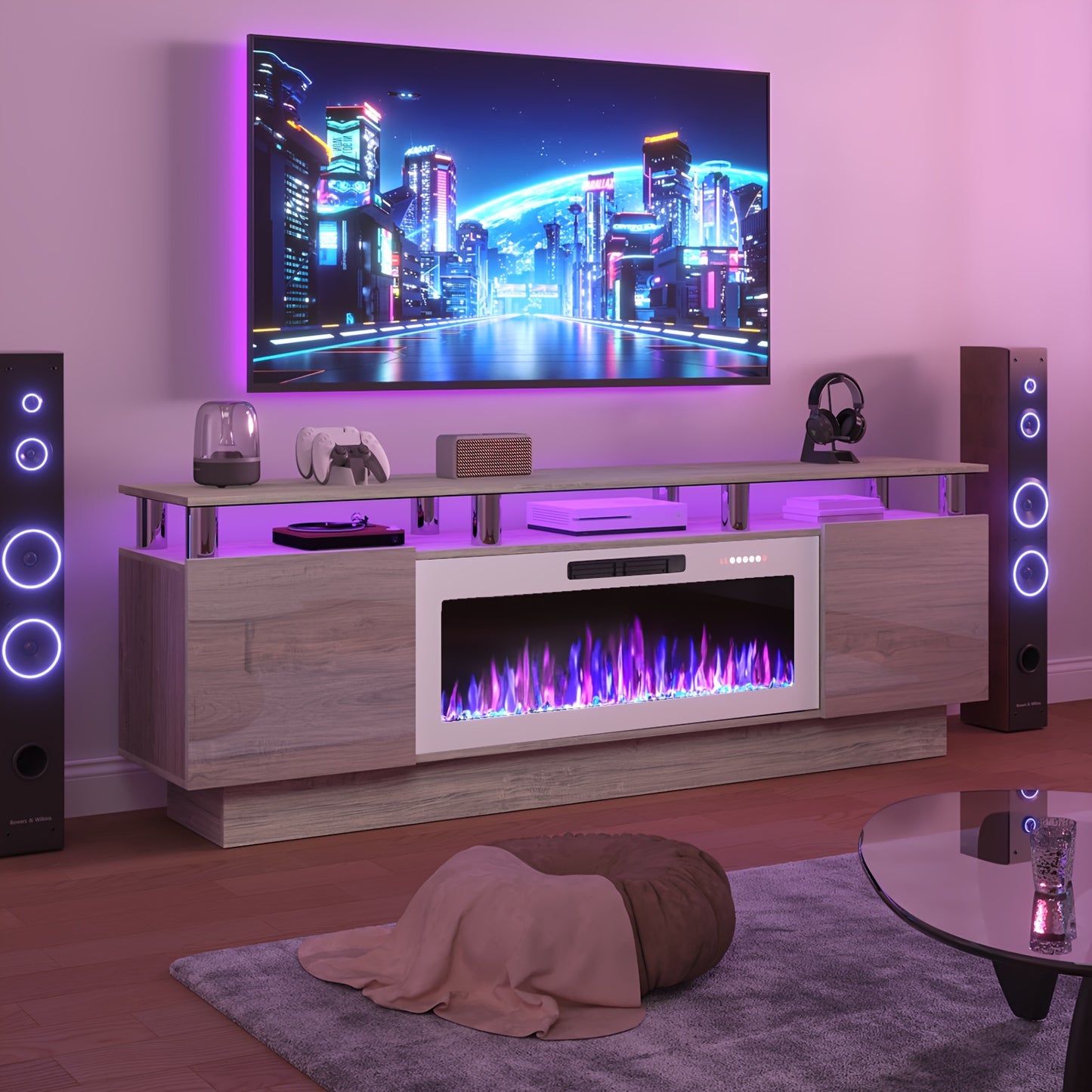 TAVATA Modern Wood Fireplace TV Stand With LED Electric Fireplace