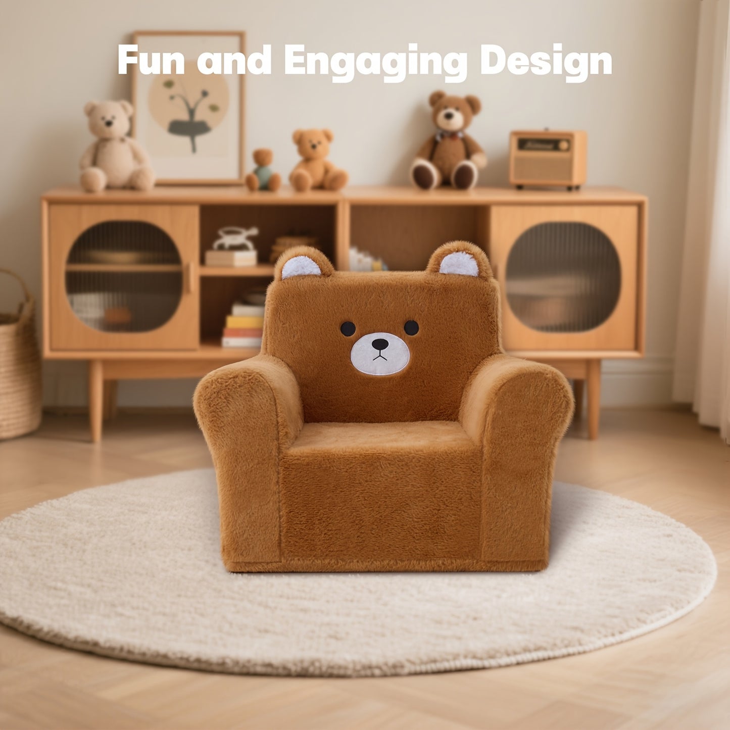 MOONBEEKI Memory Foam Kids Armchair Bear Shape With Manual Recline For Toddlers
