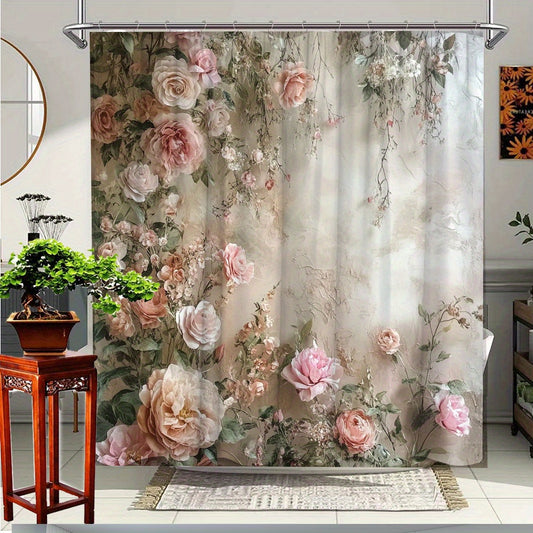 Elegant Floral Shower Curtain With Roses for Bathroom Decor