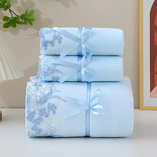 Lace Embroidered Microfiber Towel Set 3pc Bath Towels