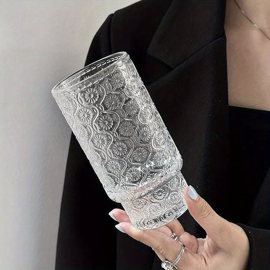FGFW Embossed Crabapple Flower Glass Cup Stackable Reusable