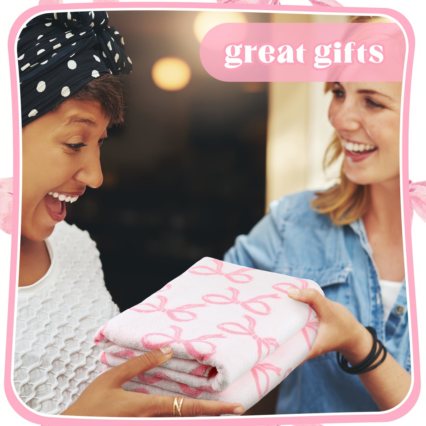 OUTUS Coquette Bow Bath Towels Set Of 2 100 Percent Cotton Absorbent