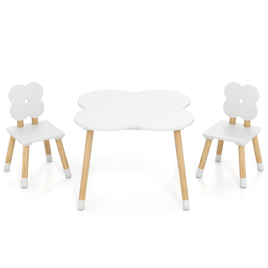 LIFEZEAL Kids Table And Chairs Set Flower Shaped Pine Wood