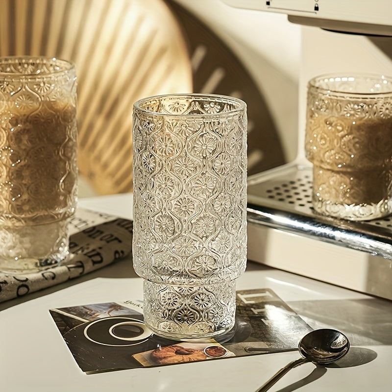 FGFW Embossed Crabapple Flower Glass Cup Stackable Reusable