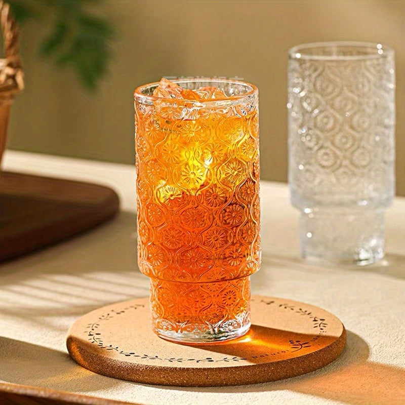 FGFW Embossed Crabapple Flower Glass Cup Stackable Reusable