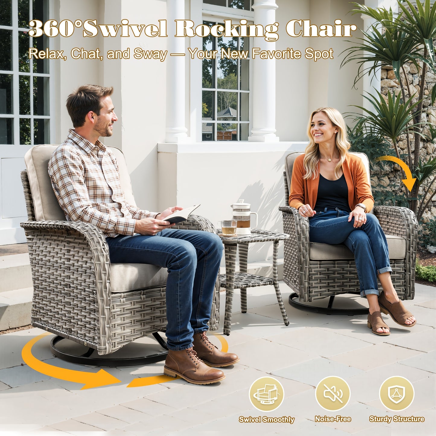 HOOOWOOO Outdoor Patio Furniture Set Wicker Sectional Sofa Swivel Chairs