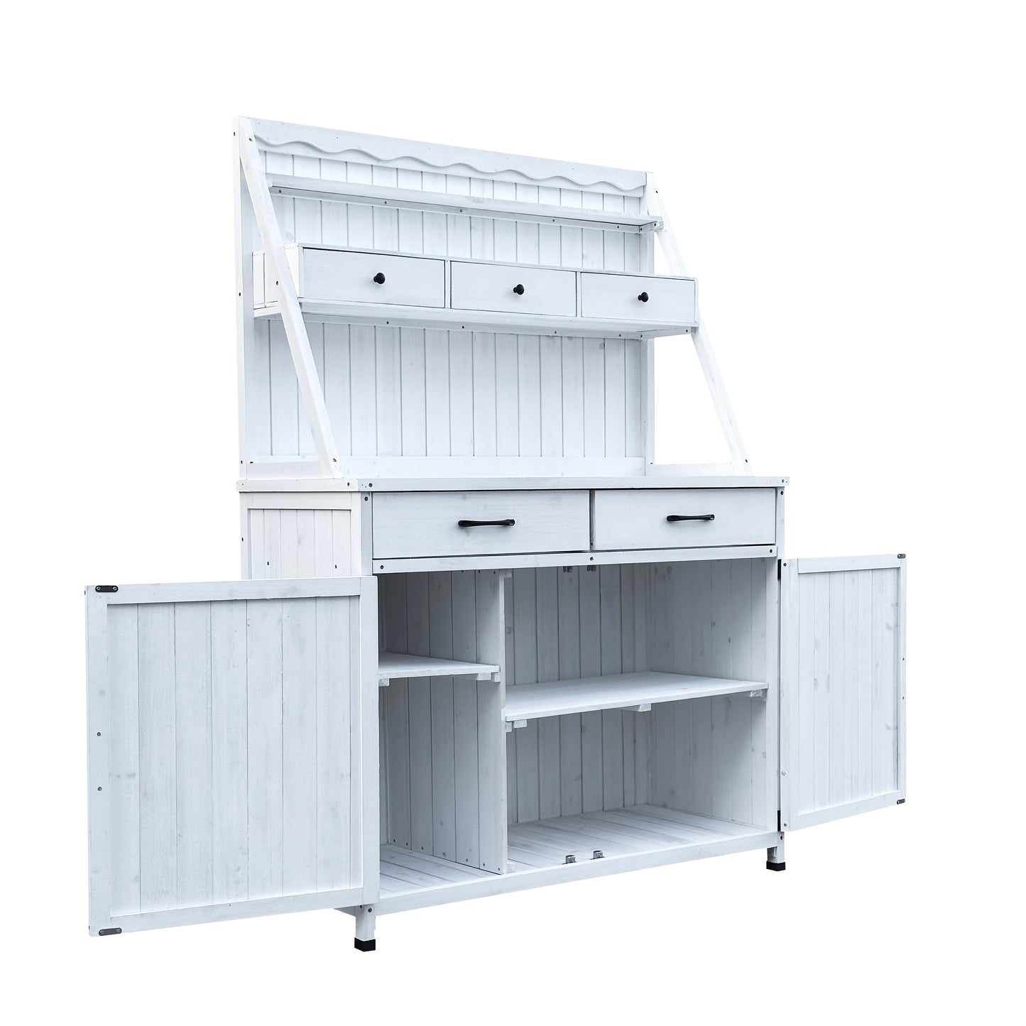 Outdoor Solid Fir Potting Station With Double Doors Shelved Top