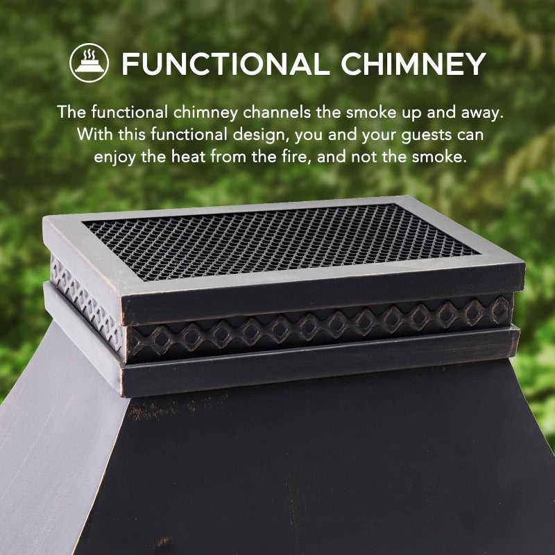 Outdoor Wood Burning Steel Fireplace With Chimney Spark Screen