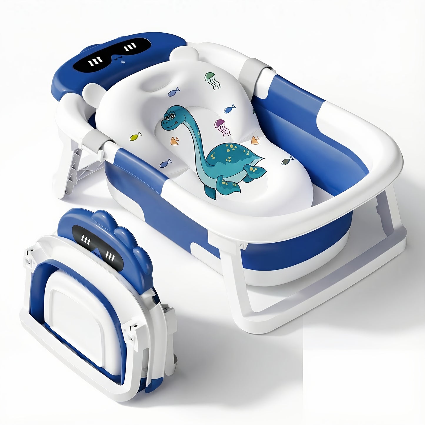 LEOOY Foldable Baby Bathtub With Soft Cushion Dinosaur Pattern