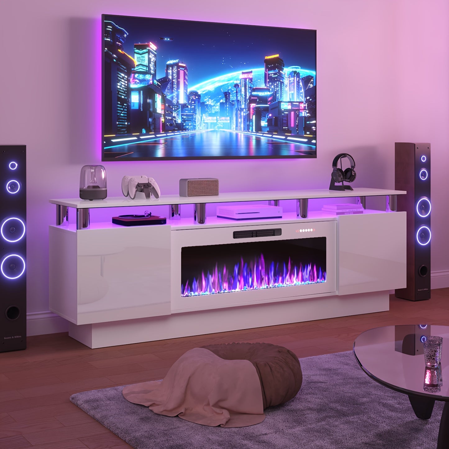 TAVATA Modern Wood Fireplace TV Stand With LED Electric Fireplace