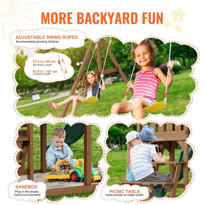 10-In-1 Outdoor Playground Set Swing Slide Climbing Wall Sandbox Fort