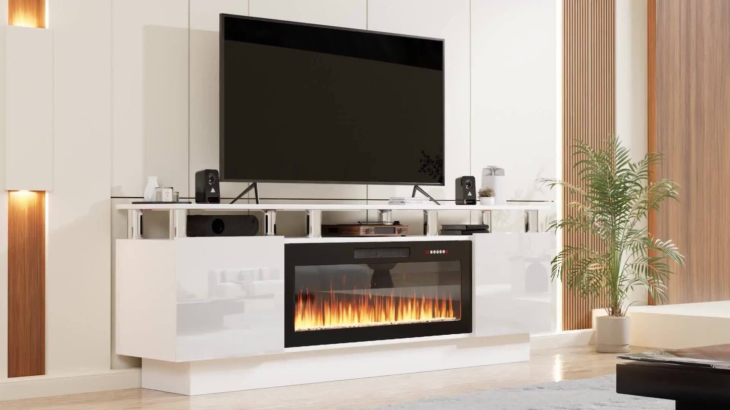 TAVATA Modern Wood Fireplace TV Stand With LED Electric Fireplace