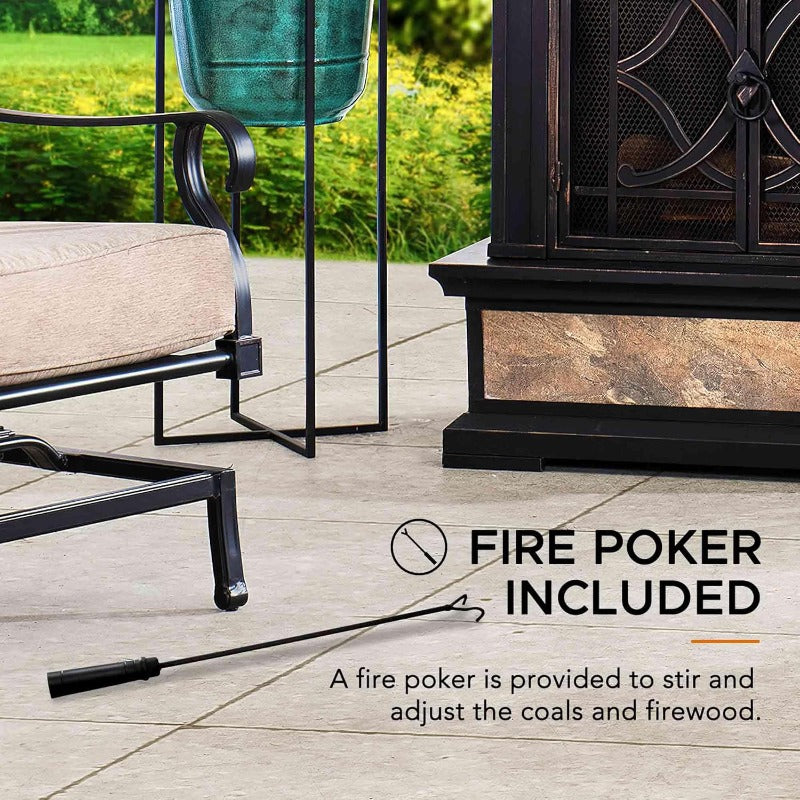 Outdoor Wood Burning Steel Fireplace With Chimney Spark Screen
