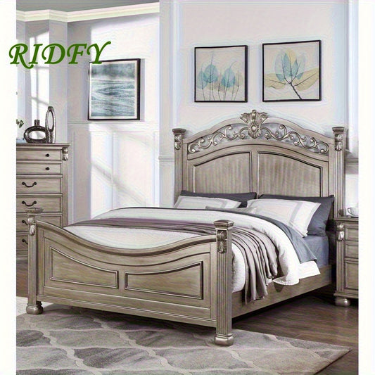 RIDFY Traditional Antique Bed Frame With Headboard And Footboard