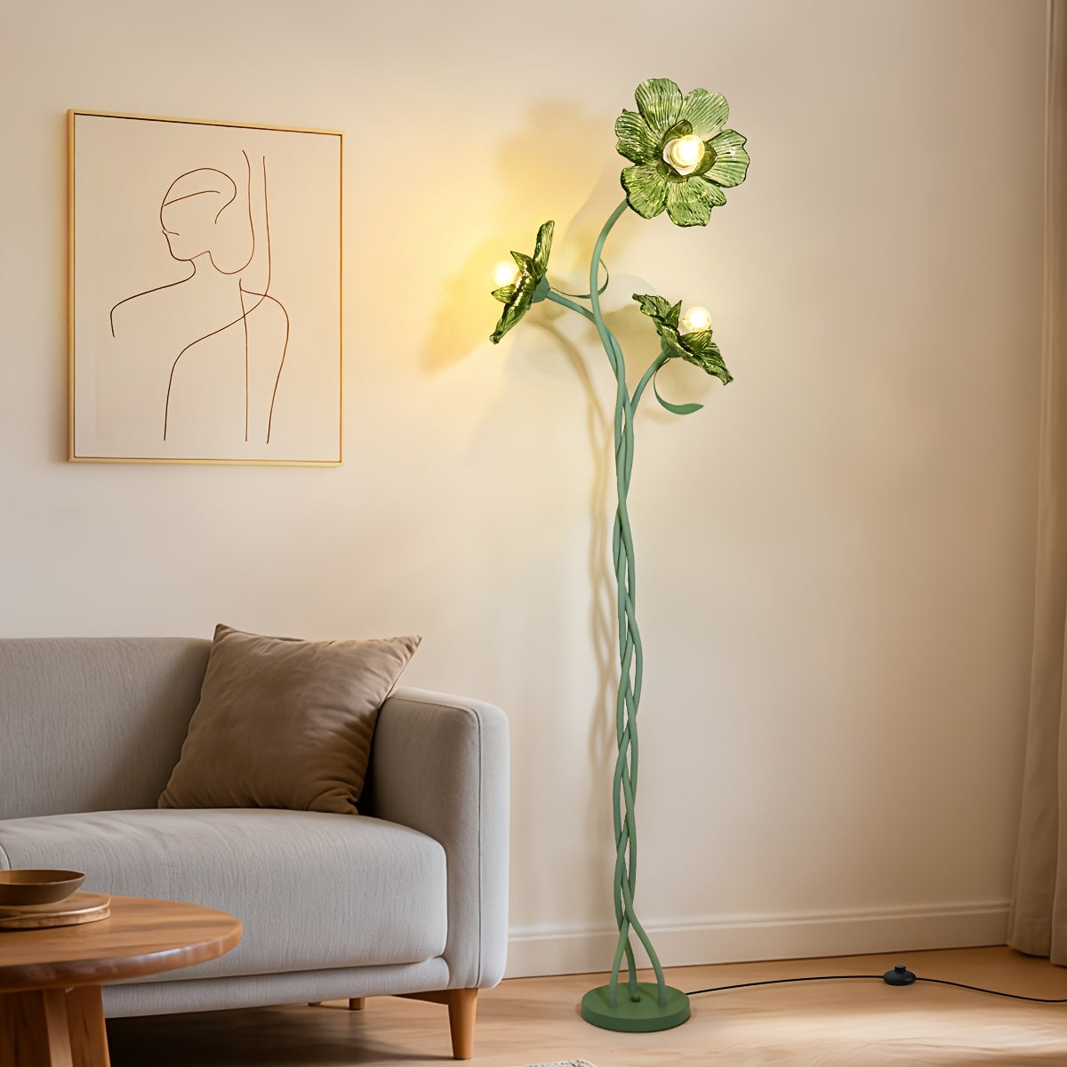 Cherry Blossom Three-Head Floor Lamp With Retractable Swivel Foot Switch