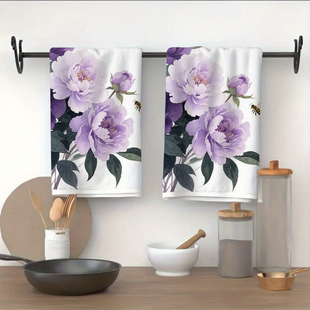Two-Piece Luxury Peony Hand Towel Set Soft Quick-Dry Machine Washable