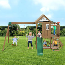 10-In-1 Outdoor Playground Set Swing Slide Climbing Wall Sandbox Fort