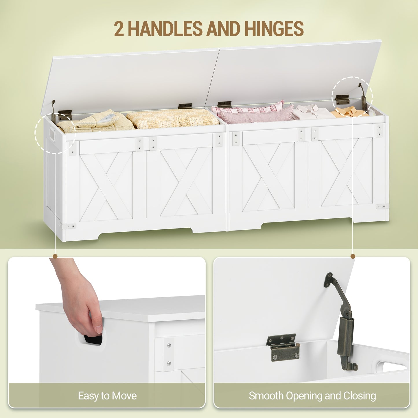 HZUANERI Farmhouse Wooden Storage Chest Lift Top Organizer With 2 Hinges