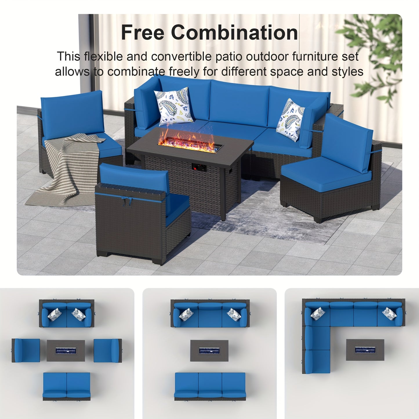 7-Piece Outdoor Patio Furniture Set With Propane Fire Pit Table
