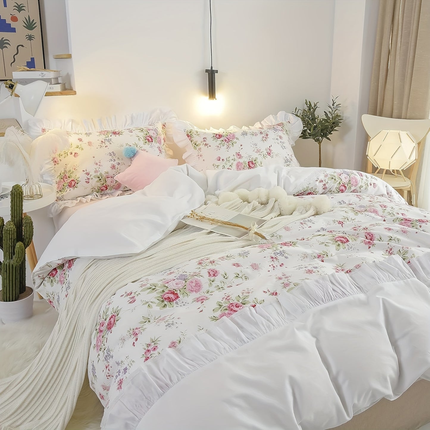 Floral Duvet Cover Set 3Piece Reversible Bulgarian Rose Bedding