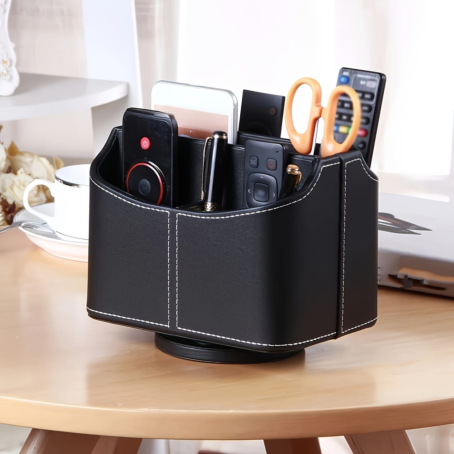 MILITWO 360 Degree Swivel Remote Holder Compartments PU Leather Organizer