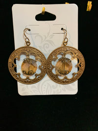 Victorian Style Copper Dangle Earrings: Antique Gold Faceted Stone