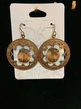 Victorian Style Copper Dangle Earrings: Antique Gold Faceted Stone