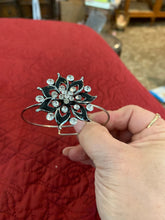 Black Floral Bracelet: Silver Plated Adjustable Bangle