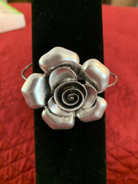 Adjustable Silver Plated Large Floral Rose Bracelet