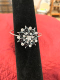 Black Floral Bracelet: Silver Plated Adjustable Bangle