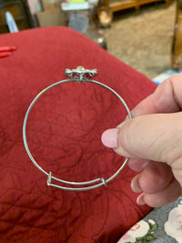 Silver Plated Heart Bracelet: Victorian Style Jeweled Bangle