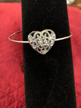 Silver Plated Heart Bracelet: Victorian Style Jeweled Bangle