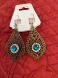Victorian style antique bronze filigree with rhinestone embellishment drop ear ring