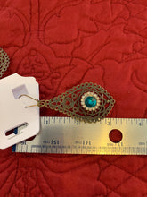 Victorian style antique bronze filigree with rhinestone embellishment drop ear ring