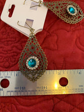 Victorian style antique bronze filigree with rhinestone embellishment drop ear ring