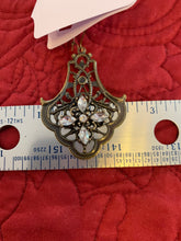 Victorian style antique bronze filigree rhinestone embellished drop ear rings