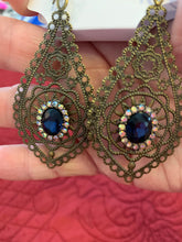 Victorian style antique bronze filigree rhinestone embellished ear rings