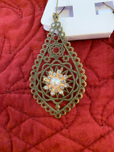 Victorian style antique bronze filigree tear drop rhinestone embellished drop ear ring