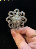 Rhinestone and pearl Victorian style floral bangle bracelet. Adjustable to fit any wrist size