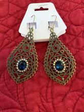 Victorian style antique bronze filigree rhinestone embellished ear rings