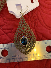 Victorian style antique bronze filigree rhinestone embellished ear rings