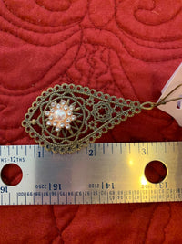 Victorian style antique bronze filigree tear drop rhinestone embellished drop ear ring