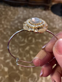 Gold Rhinestone Bangle Bracelet: Adjustable Cream Jewel