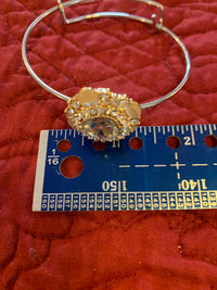 Gold Rhinestone Bangle Bracelet: Adjustable Cream Jewel